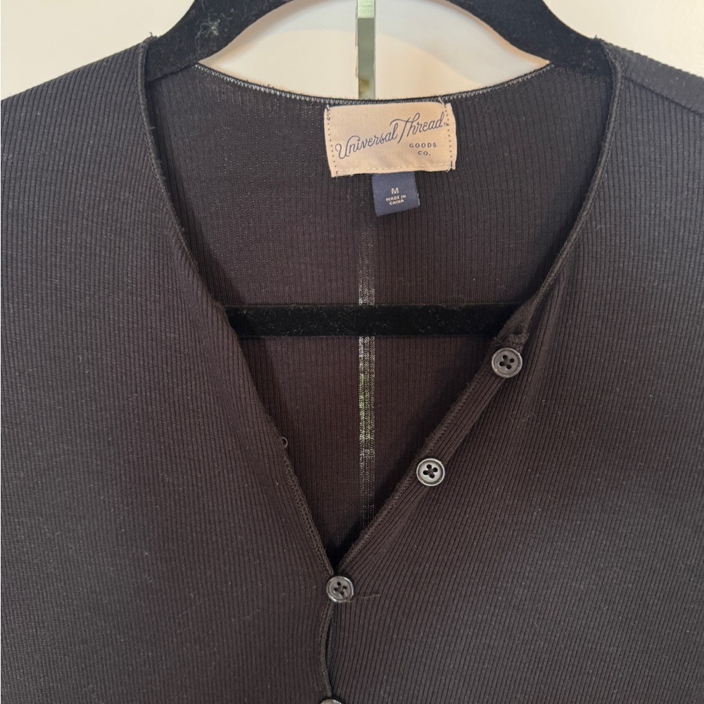 Universal Thread Black Ribbed Button Up Blouse - Picture 2 of 2